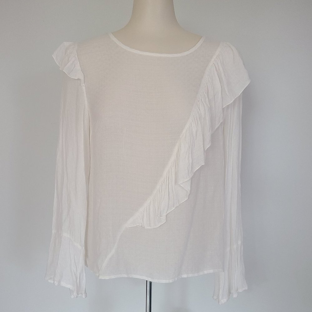 Boho Semi-Sheer Ruffle Bell Sleeve Top (M)
